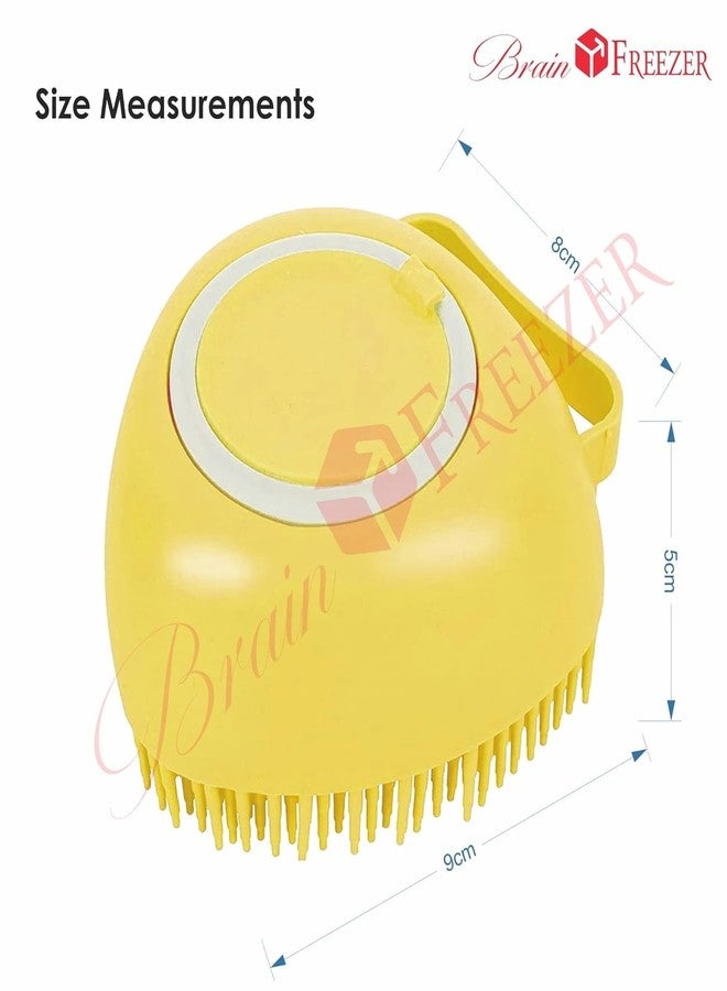Brain Freezer Oval Dog Cat Bath Brush Comb Silicone Rubber Dog Grooming Brush Silicone Puppy Massage Brush Hair Fur Grooming Cleaning Brush Soft Shampoo Dispenser (Yellow) - Image 2